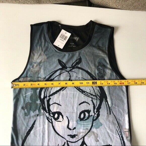 Disney NWT Junior Small Alice In Wonderland Watercolor Black Sketch Tank Top - Picture 7 of 8